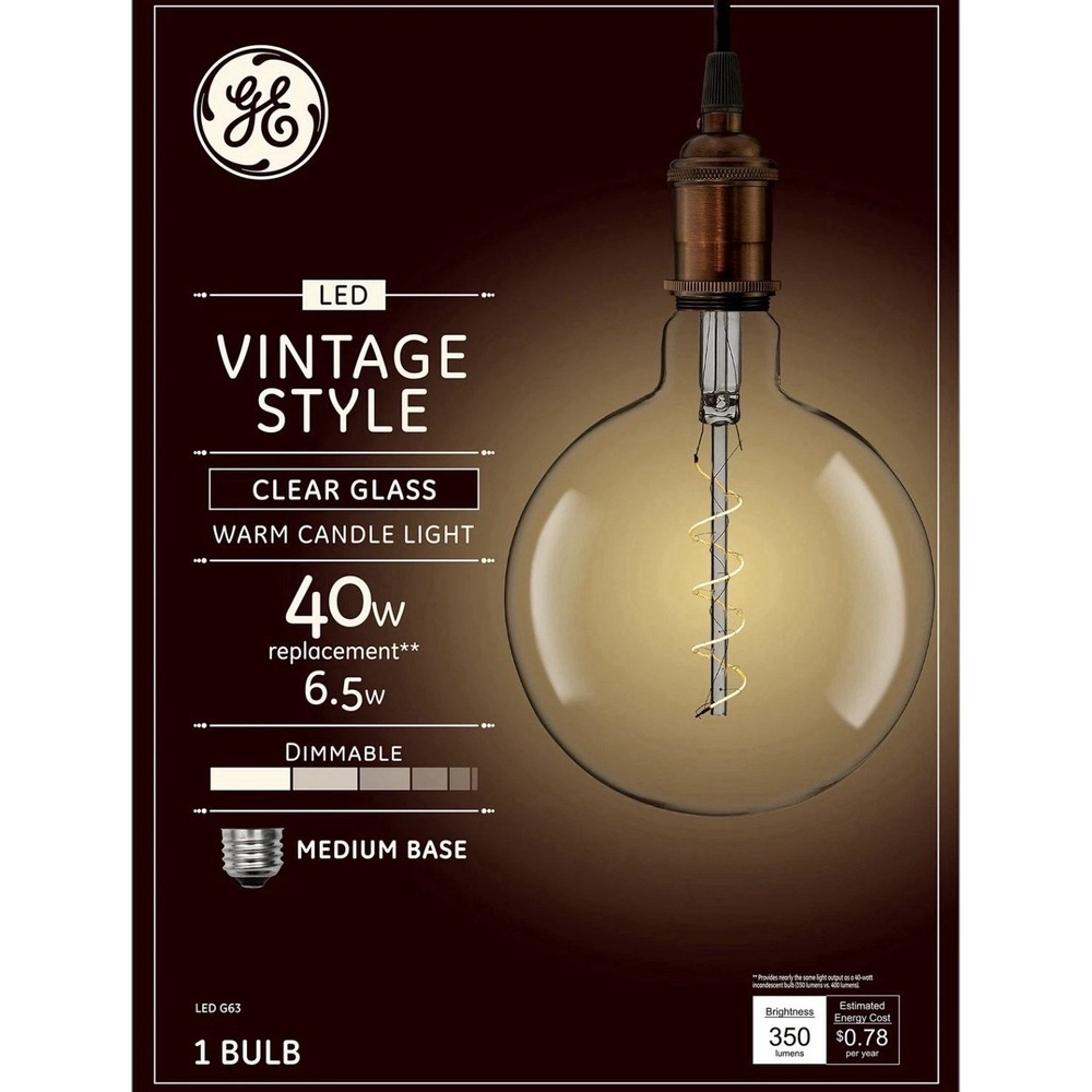 GE Vintage LED 40-Watt EQ G63 Warm White Dimmable Globe Light Bulb Large‎